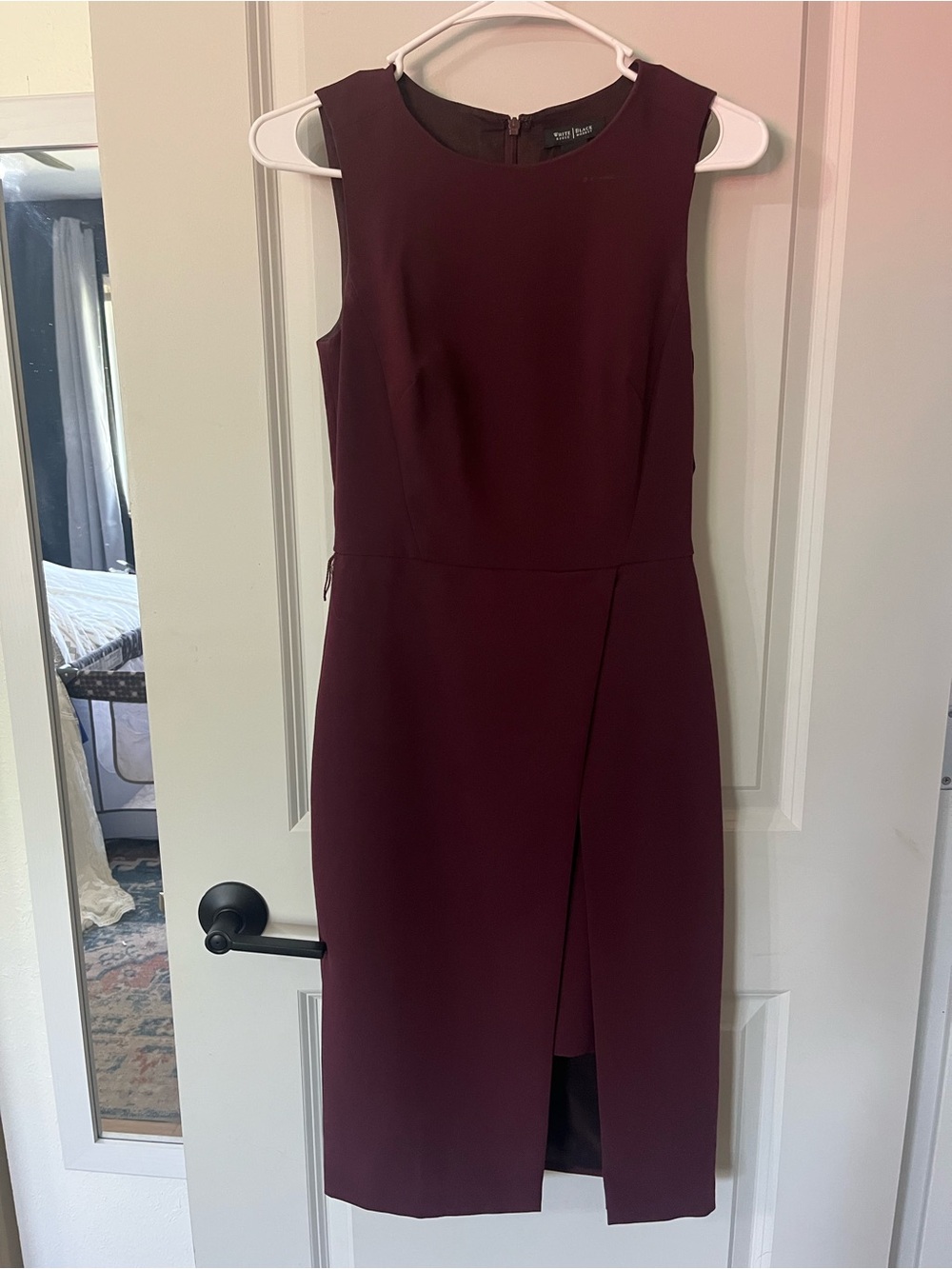 White House Black Market Sleeveless Wine Sheath Dress with Front Slit